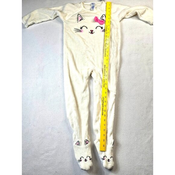 Girls PJ Place Cat Face Fleece Footed Pajamas 5T Cream Pink Bow Cozy Sleepwear - Picture 9 of 10